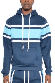 SOLID WITH THREE STRIPE PULLOVER HOODIE (Color: NAVY SKY, size: M)