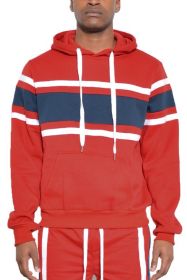 SOLID WITH THREE STRIPE PULLOVER HOODIE (Color: RED WHITE, size: XL)