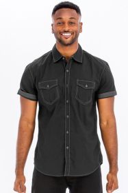 Weiv Outline Stitch Short Sleeve Shirt (Color: Black, size: S)