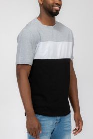 COLOR BLOCK SHORT SLEEVE TSHIRT (Color: OLIVE BLACK, size: L)