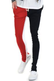 TWO TONE COLOR BLOCK TRACK PANT JOGGER (Color: RED/BLACK, size: 3XL)