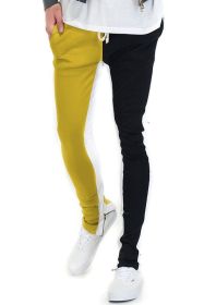 TWO TONE COLOR BLOCK TRACK PANT JOGGER (Color: YELLOW BLACK, size: 3XL)