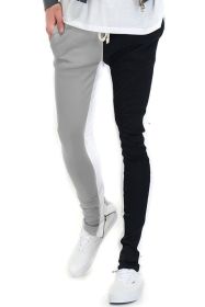 TWO TONE COLOR BLOCK TRACK PANT JOGGER (Color: GREY/BLACK, size: L)