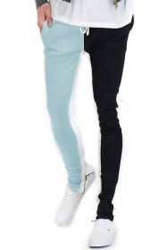 TWO TONE COLOR BLOCK TRACK PANT JOGGER (Color: SKY/BLACK, size: 3XL)