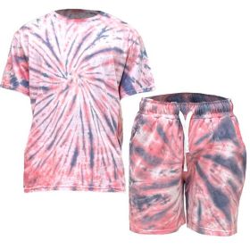 Tye Dye Shirt and Short Set (Color: Red, size: L)