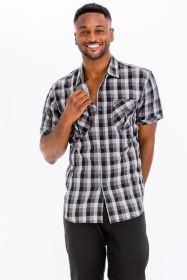 Mens Checkered Button Down Shirt (Color: Black, size: 3XL)