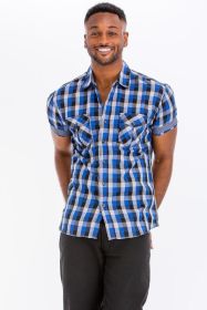 Mens Checkered Button Down Shirt (Color: Blue, size: M)
