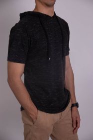 LIGHT WEIGHT TRIBLEND SHORT SLEEVES HOODIE (Color: Black, size: L)