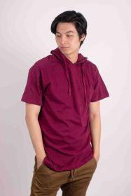 LIGHT WEIGHT TRIBLEND SHORT SLEEVES HOODIE (Color: Burgundy, size: XL)