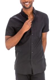 Weiv Men's Casual Short Sleeve Solid Shirts (Color: Black, size: L)
