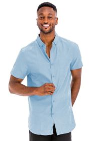 Weiv Men's Casual Short Sleeve Solid Shirts (Color: SKY, size: 2XL)