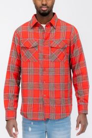 LONG SLEEVE FLANNEL FULL PLAID CHECKERED SHIRT (Color: RED SKY, size: XL)