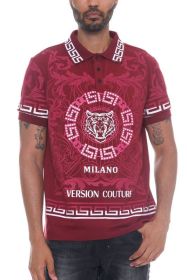 Version Couture Polo Button Down Shirt (Color: Burgundy, size: M)