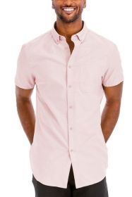 Weiv Men's Casual Short Sleeve Solid Shirts (Color: Pink, size: 2XL)