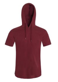 Lightweight Short Sleeves Hoodie (Color: Burgundy, size: XL)