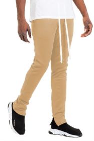 SOLID COLOR PLAIN BASIC TRACK PANTS (Color: Khaki, size: S)