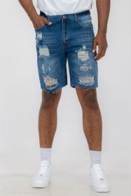 Distressed Stretch Denim Shorts (Color: Blue, size: 36)