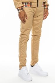Checkered Plaid Waist Band Track Pants (Color: Khaki, size: XL)