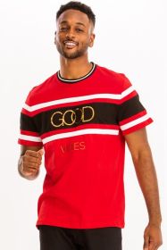 Good Vibes 3D Design Print Gold Foil (Color: Red, size: 3XL)