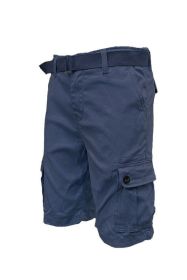 Weiv Mens Belted Cargo Shorts Pockets and Belt (Color: Navy, size: 40)