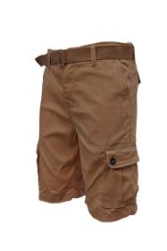 Weiv Mens Belted Cargo Shorts Pockets and Belt (Color: Mocha, size: 40)