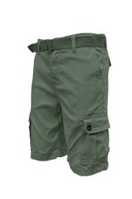 Weiv Mens Belted Cargo Shorts Pockets and Belt (Color: Olive, size: 38)