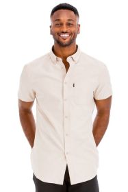 Weiv Men's Casual Short Sleeve Solid Shirts (Color: Beige, size: S)