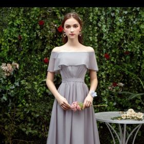 Bridesmaid Long Gray Bridesmaid Sisters Wedding Slimming Off-shoulder Banquet Dress (Option: Gray B-L)